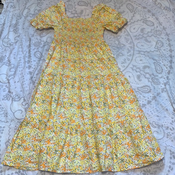 NWT ASOS Influence Floral Tiered Smock Dress Yellow Sz 10 - Picture 7 of 10